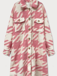 Ružový dámsky košeľový kabát s pepitovým vzorom (2099)