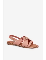 Sandały Damskie Na Płaskim Obcasie Ze Złotymi Ćwiekami Różowe Zanira