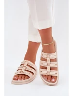 Klapki Damskie Z Paskami Jasnobeżowe Pasiriela