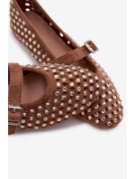 Dámské baleríny s otevřeným vzorem s kamínky a páskem Hnědé Wilvessa
