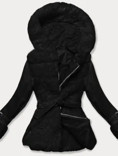 Dámska kožušinová bunda s prvkami z ekokože J Style čierna (11Z8173)