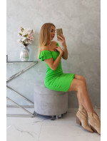 Rebrované šaty s volánikmi svetlo zelené