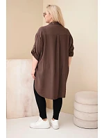 Dámske viskózové plus size tričko s kvetinovou výšivkou hnedej farby