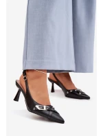 Dámské sandály na podpatku s pásky a přezkou Černé Parina