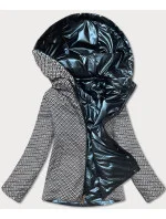 Tmavomodrá krátka lesklá dámska bunda (W586-1)