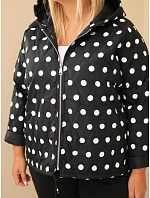 Dámska bunda Plus Size s kapucňou, s bodkami, čierna
