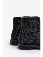 Dziecięce Brokatowe Botki Ocieplane z Suwakiem Czarne Saussa