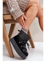 Śniegowce Z Wiązaniem Na Platformie Czarne Mavora