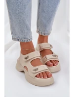 Materiałowe Lekkie Sandały Na Platformie Jasnobeżowe Deniffia