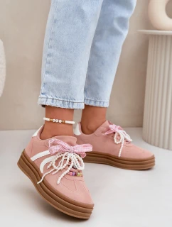 Sneakersy Damskie Na Platformie Z Ozdobami Różowe Vinness