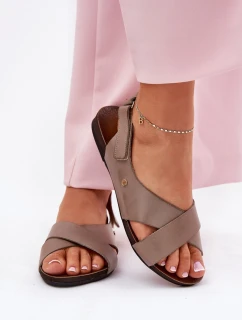 Kožené sandále na suchý zips tmavo béžové Zazoo 40141