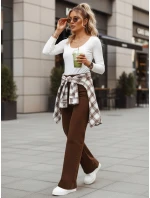 Dámske džínsy s vysokým pásom a širokými nohavicami hnedé FashionStreet UY2877 Dámske džínsy s vysokým pásom a širokými nohavicami hnedé FashionStreet UY2877