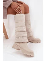 Kozaki Damskie Ocieplane Z Koralikami Jasnobeżowe Irvette