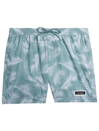 Pánske plavecké šortky so šnúrkou KM0KM00813 0H8 zelený vzor - Calvin Klein
