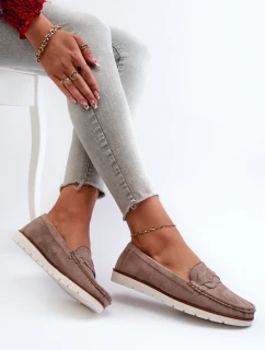 Mokasyny Damskie Z Eko Zamszu Ciemnobeżowe Nestalia