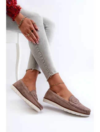 Dámske mokasíny z organického semišu Dark Beige Nestalia