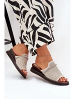 Klapki Damskie Na Koturnie Z Ozdobnym Paseczkiem Beżowe Teriwes