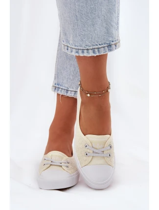 Tenisówki Trampki Damskie Z Haftem Lee Cooper LCW-25-31-3445L Beżowe