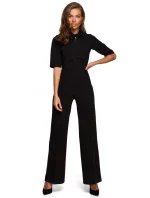 S243 Elegantný overal so zaväzovaním za krkom - čierny S243 Elegantný overal so zaväzovaním za krkom - čierny