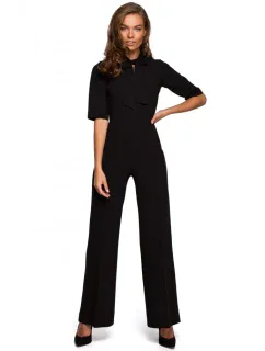S243 Elegantný overal so zaväzovaním za krkom - čierny