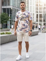 Pánske tričko s potlačou v kamuflážovom vzore, béžové, FashionStreet NX2002R