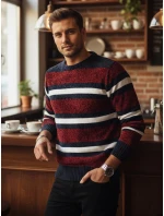 Pánsky pruhovaný červený sveter FashionStreet WX2264