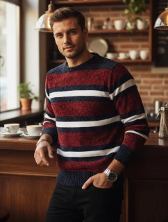 Pánsky pruhovaný červený sveter FashionStreet WX2264