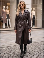 Dlhý dámsky dvojradový kabát s opaskom, tmavohnedý, FashionStreet NY0781