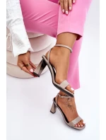 Lakierowane Sandały Na Obcasie Szare Owen