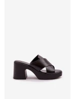 Lekkie Klapki Na Słupku Z Eko Skóry Czarne Kacaria