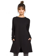 B042 Tunika s predným rázporkom - čierna B042 Tunika s predným rázporkom - čierna