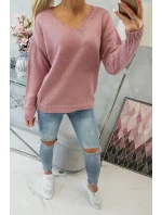 Sveter s výstrihom do V tmavo ružový