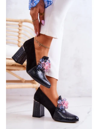 Zamszowe Wężowe Czółenka Na Słupku Czarne Sofie