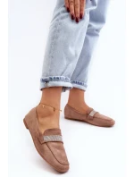 Damskie Mokasyny Z Cyrkoniami Jasnobrązowe Ralrika