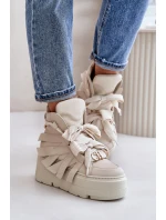 Skórzane Sneakersy Damskie Na Masywnej Platformie CheBello 4561 Beżowe