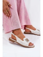 Eleganckie Sandały Damskie Na Płaskim Obcasie Z Ozdobą S.Barski KV51-082 Srebrne