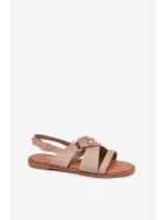 Sandały Damskie Na Płaskim Obcasie Ze Złotymi Ćwiekami Beżowe Zanira