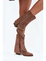 Kozaki Damskie Ocieplane Z Wywiniętą Cholewką Vinceza 16516 Beżowe