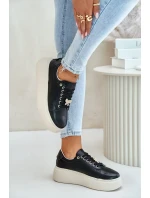 Dámske kožené tenisky na platforme s brošňou Vinceza Black Dámske kožené tenisky na platforme s brošňou Vinceza Black
