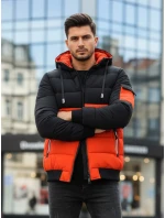 Pánska zimná bunda s kapucňou oranžovo-čierna FashionStreet TX5097 Pánska zimná bunda s kapucňou oranžovo-čierna FashionStreet TX5097