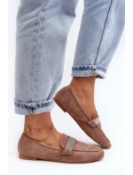 Damskie Mokasyny Z Cyrkoniami Jasnobrązowe Ralrika