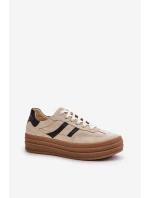 Zazoo N1176 Zamszowe Sneakersy Na Platformie Beżowe