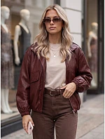 Dámska kožená bunda typu bomber na prechodné obdobie, vínová, FashionStreet TY6069 Dámska kožená bunda typu bomber na prechodné obdobie, vínová, FashionStreet TY6069