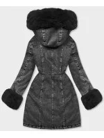 Dámska džínsová bunda s kožušinovou podšívkou čierna (B8068-101) Dámska džínsová bunda s kožušinovou podšívkou čierna (B8068-101)