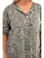 Dámska bavlnená blúzka s krátkymi rukávmi a ozdobným gombíkom Khaki Dámska bavlnená blúzka s krátkymi rukávmi a ozdobným gombíkom Khaki