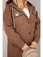 Dámske Plus veľkosť kabát s kapucňou zapínanie Brown