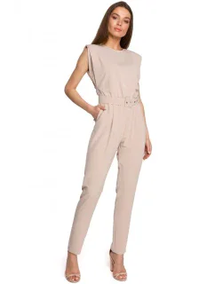 S259 Overal bez rukávov s vypchanými ramenami - béžový