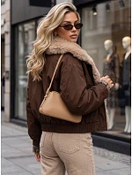 Krátka dámska bunda s odnímateľnou kožušinou, hnedá, FashionStreet TY5839 Krátka dámska bunda s odnímateľnou kožušinou, hnedá, FashionStreet TY5839