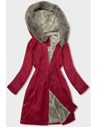 Dámska parka s kožušinou červená (5M3180-270)