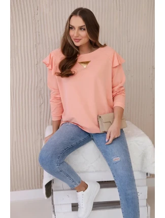 Bavlnená blúzka s volánikmi na ramenách marhuľová